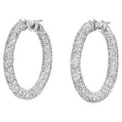 4.20 Carat Round Diamond Pave Gold Hoop Earrings
