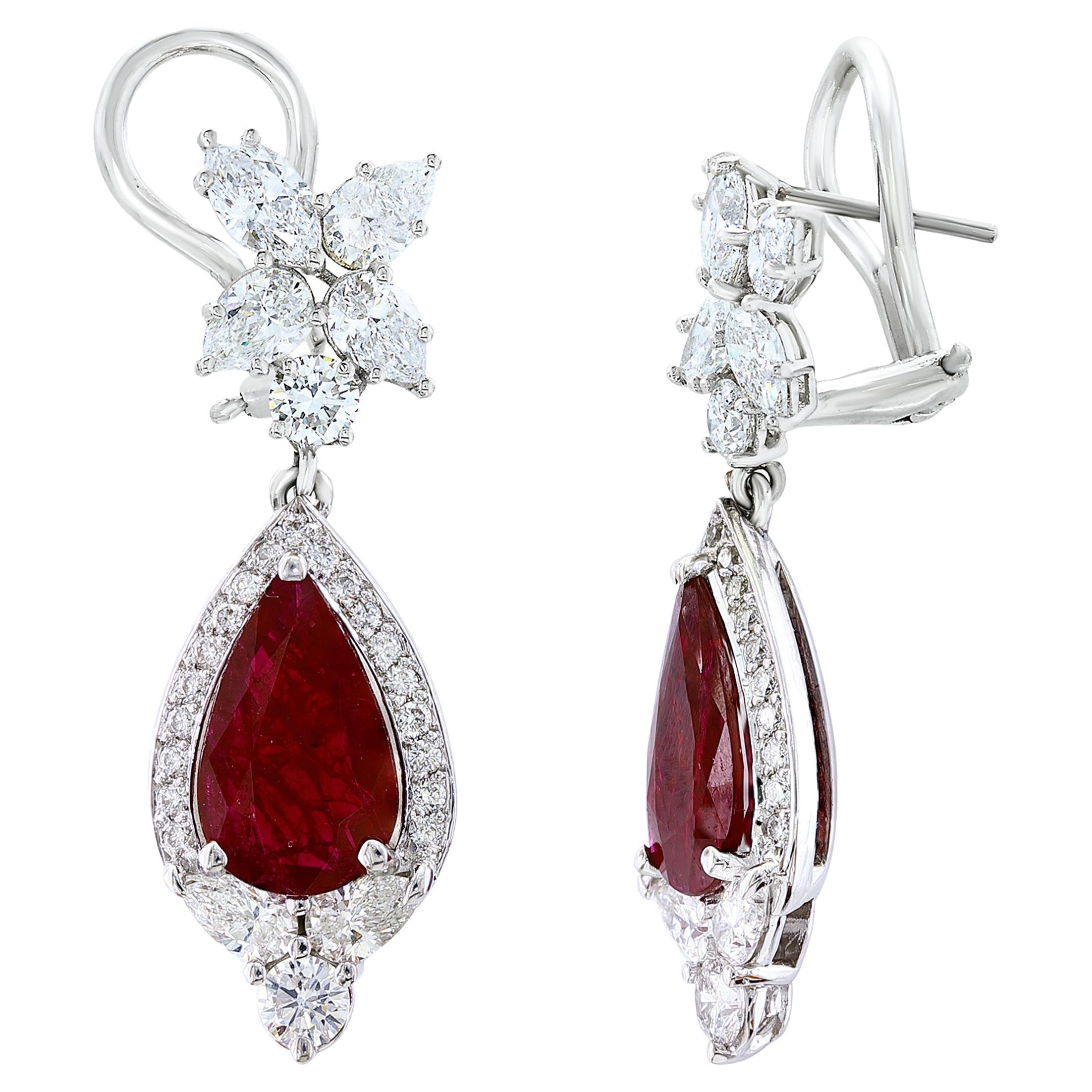 4.73 Carat Ruby and Diamond Drop Earrings in 18K White Gold