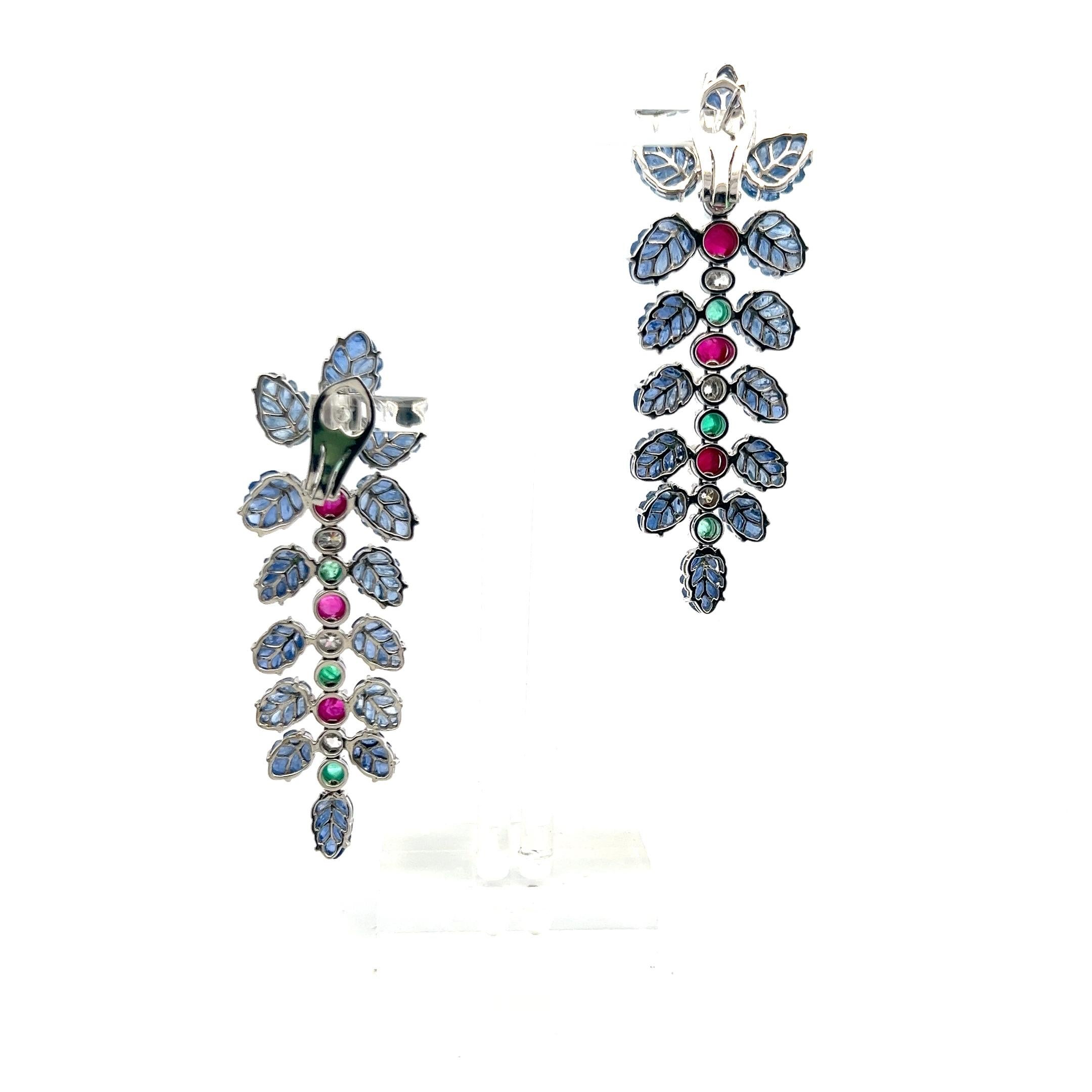 4,20 Karat Rubin Smaragd 1,60 Karat alter europäischer Diamant Plat Ohrringe (Alteuropäischer Schliff) im Angebot