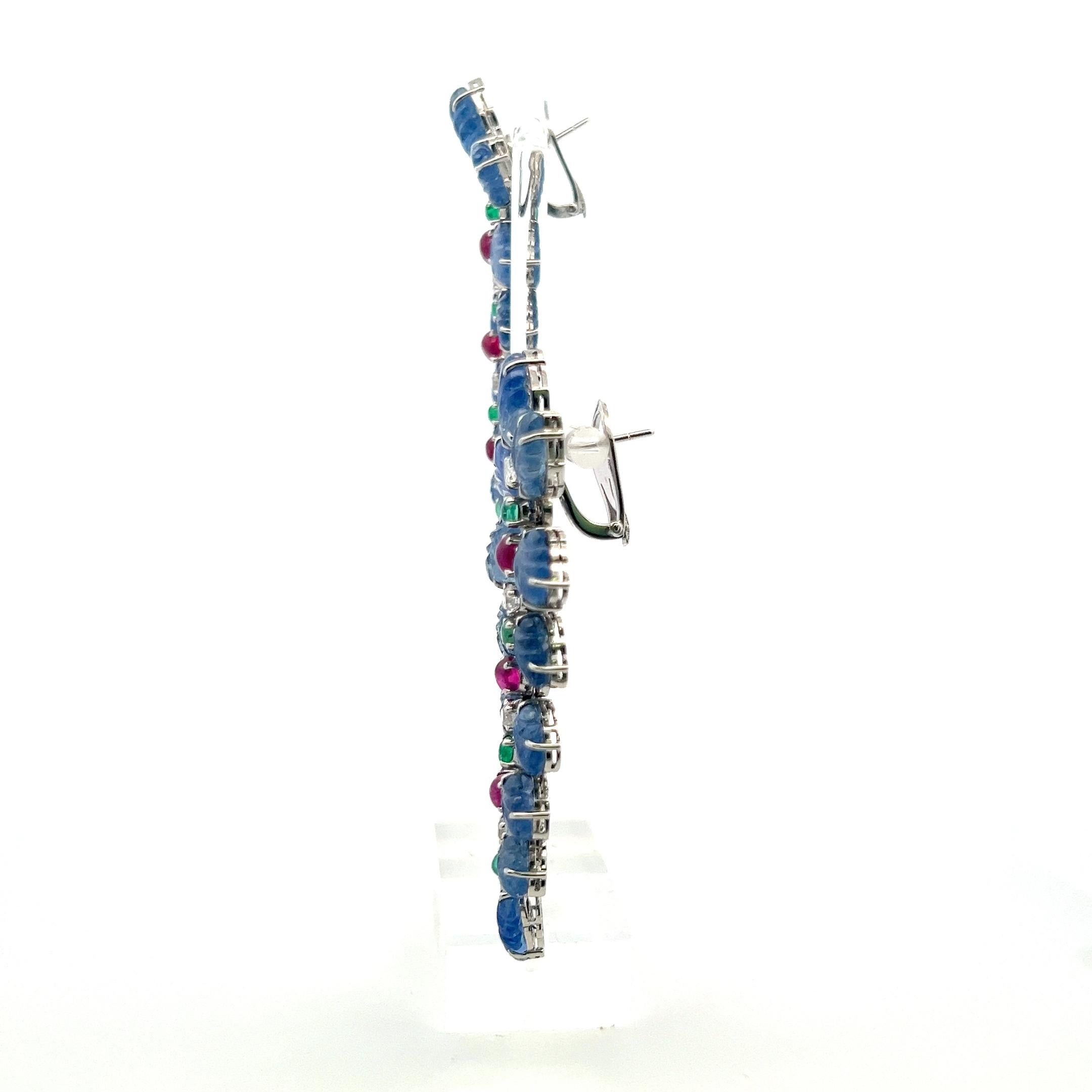 4,20 Karat Rubin Smaragd 1,60 Karat alter europäischer Diamant Plat Ohrringe im Zustand „Gut“ im Angebot in New York, NY