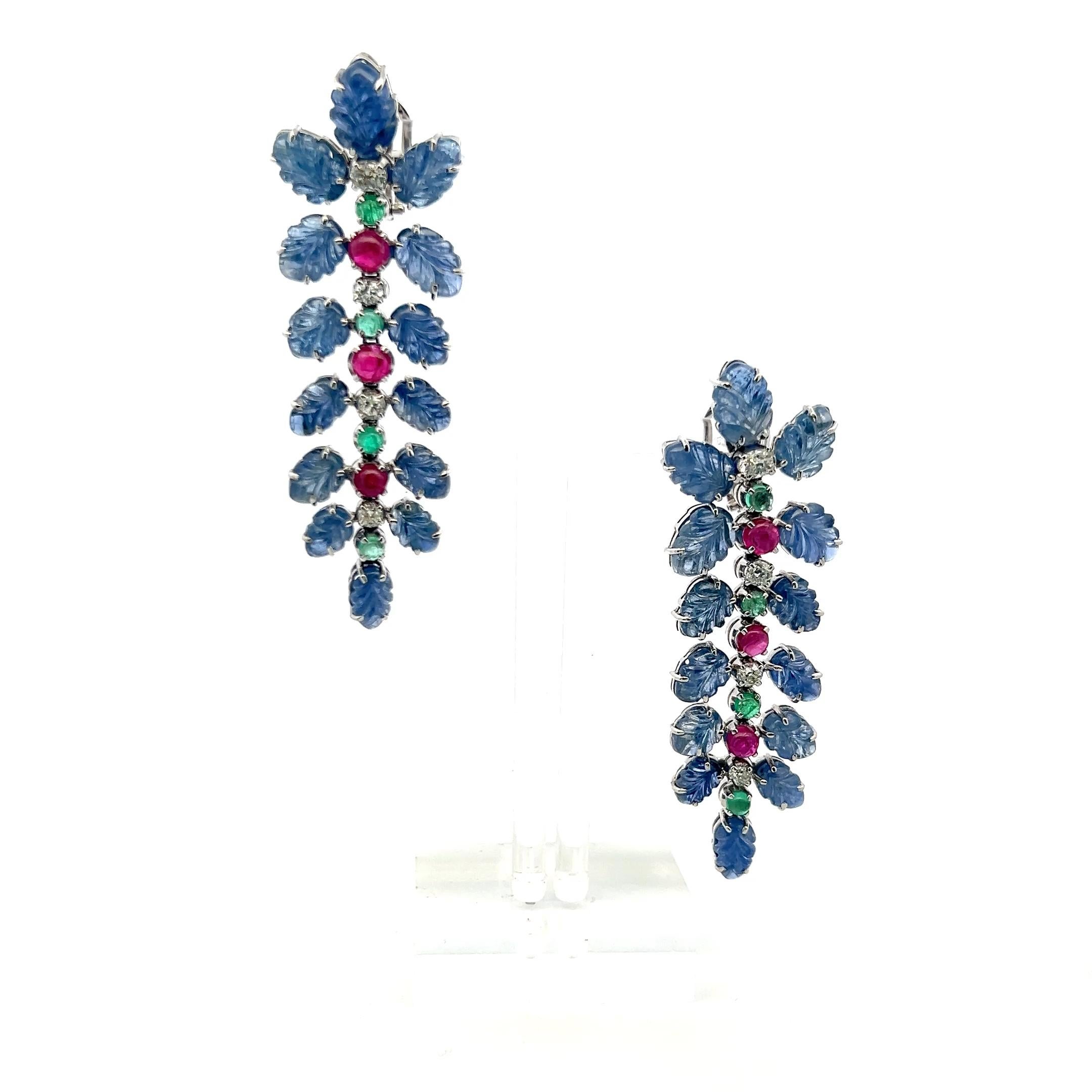 4,20 Karat Rubin Smaragd 1,60 Karat alter europäischer Diamant Plat Ohrringe Damen im Angebot