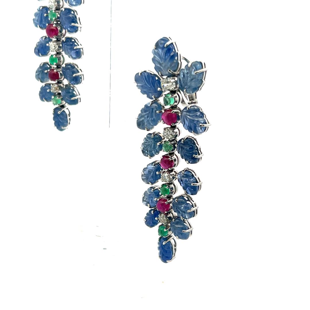 4,20 Karat Rubin Smaragd 1,60 Karat alter europäischer Diamant Plat Ohrringe im Angebot 1