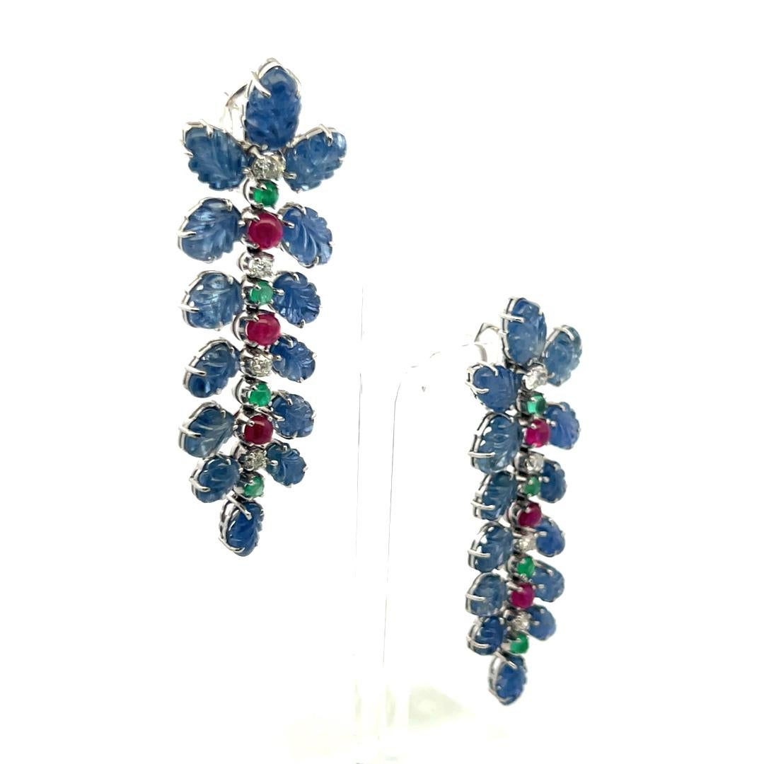 4,20 Karat Rubin Smaragd 1,60 Karat alter europäischer Diamant Plat Ohrringe im Angebot 2