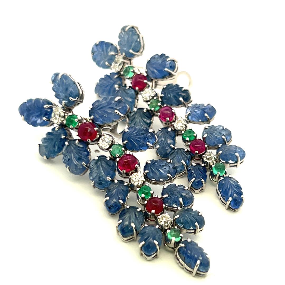 4,20 Karat Rubin Smaragd 1,60 Karat alter europäischer Diamant Plat Ohrringe im Angebot 4