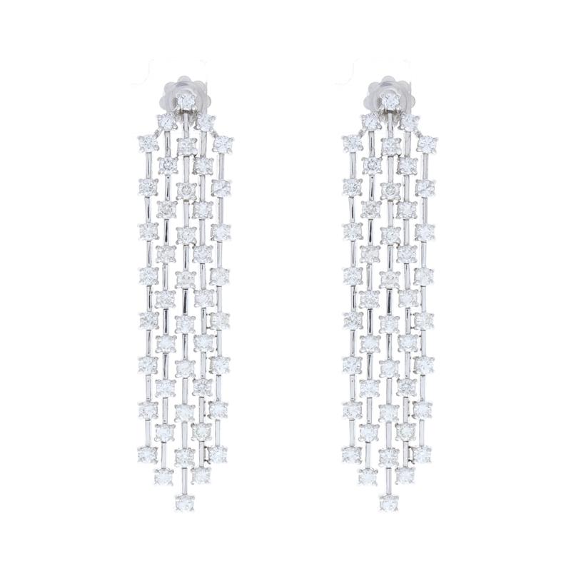 Contemporary 4.20 Carat Total Diamond Dangle Earrings in 14 Karat White Gold