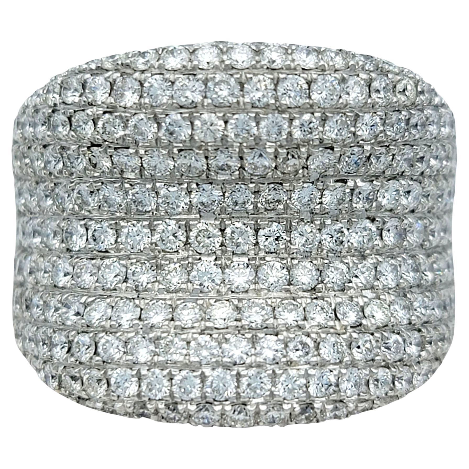 4.20 Carat Total Pavé Diamond Wide Concave Band Ring in 18 Karat White Gold