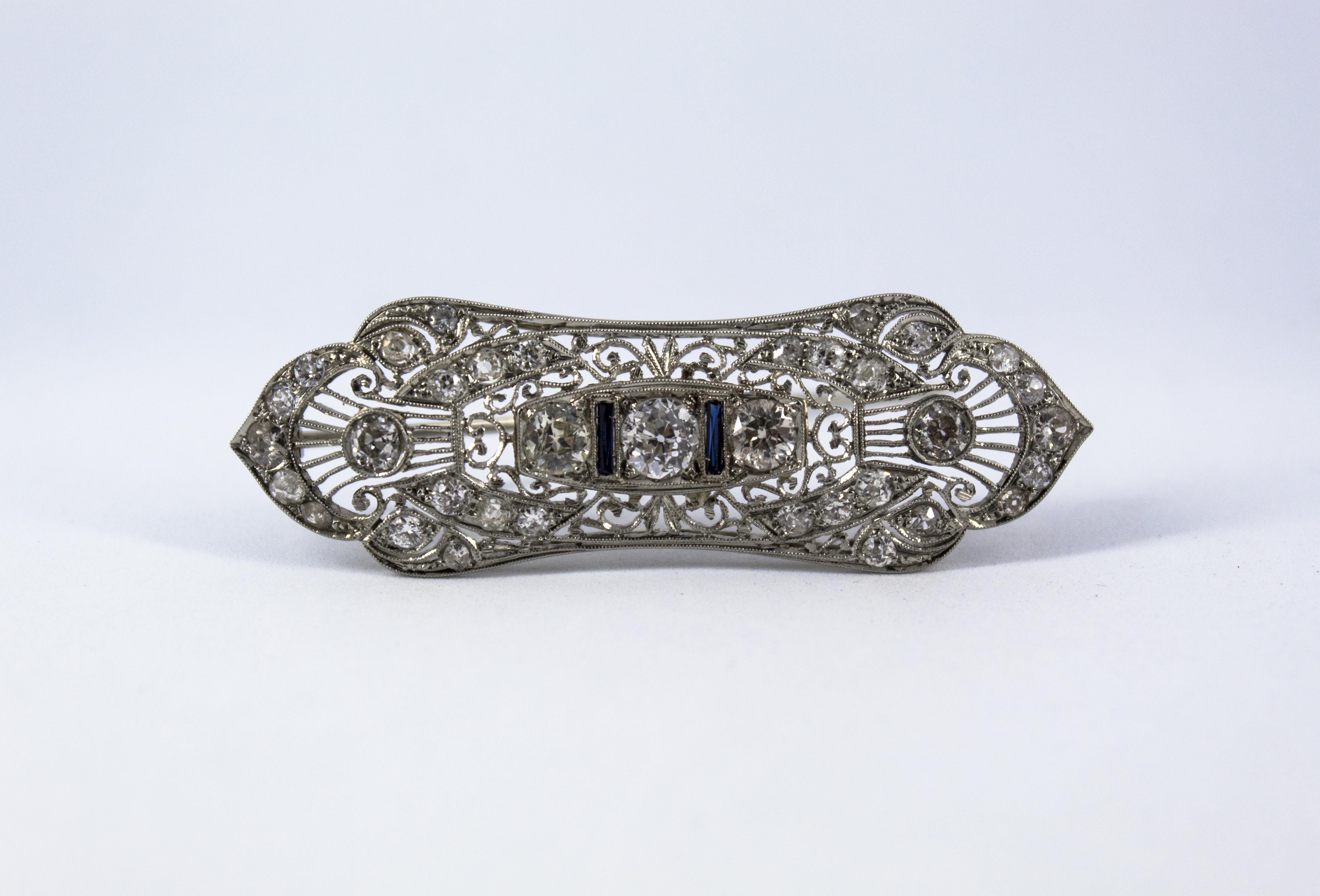 This Brooch is made of 18K White Gold.
This Brooch has 4.20 Carats of White Diamonds.
This Brooch has 0.20 Carats of Blue Sapphires.
This Brooch is inspired by Renaissance Style.
We're a workshop so every piece is handmade, customizable and