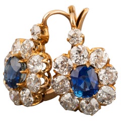 4.20 Carats Diamonds and 2.20 Carats Sapphires French Antique Earrings