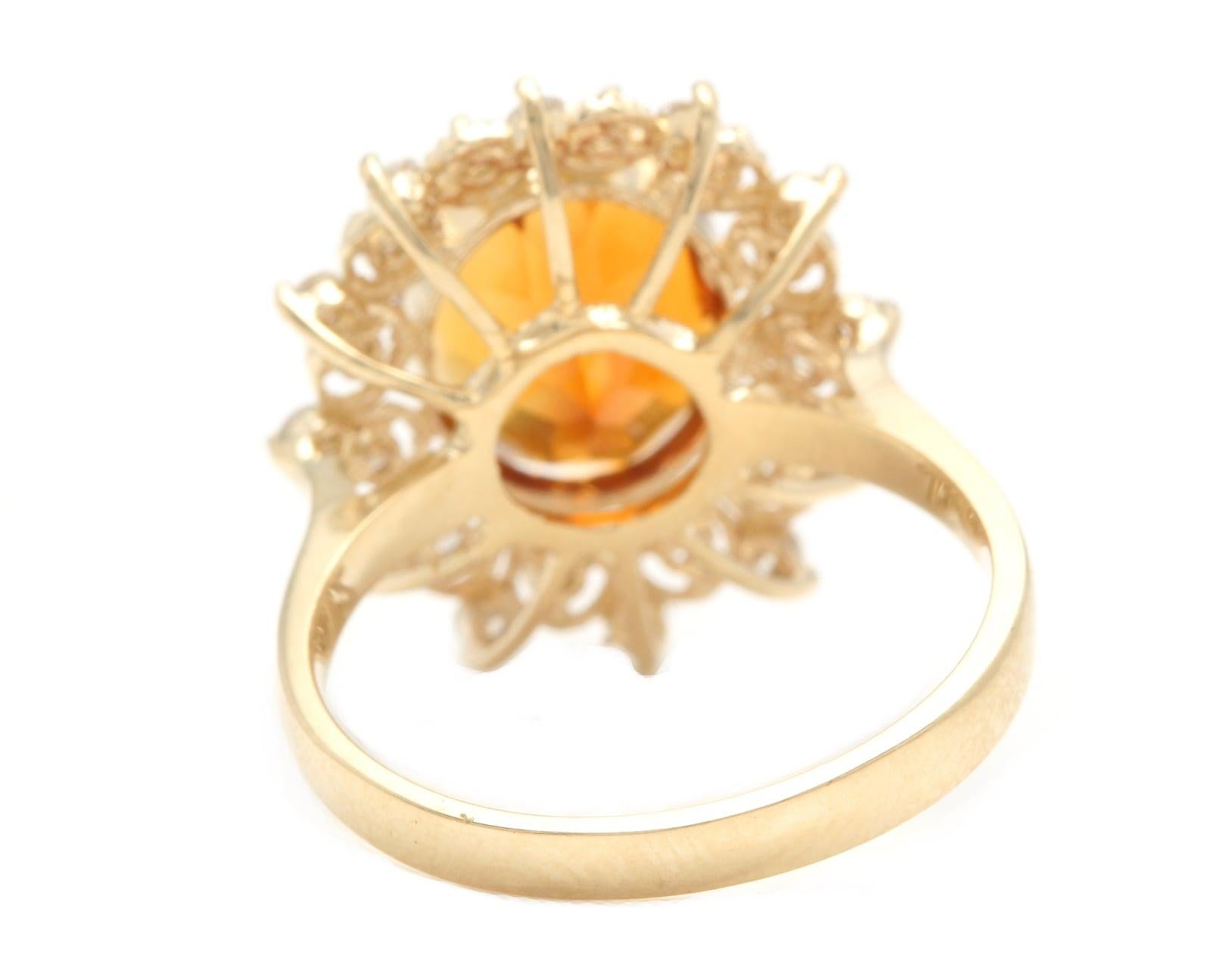 Mixed Cut 4.20 Carats Exquisite Natural Madeira Citrine and Diamond 14K Solid Yellow Gold For Sale