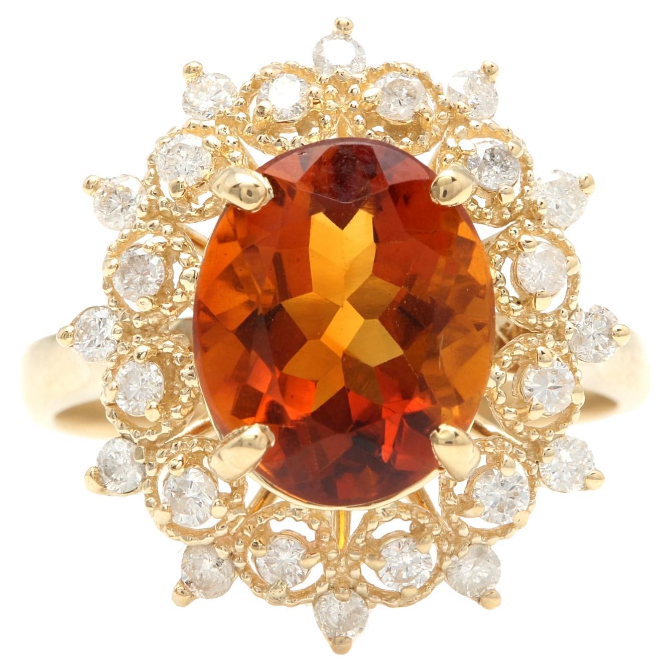 4.20 Carats Exquisite Natural Madeira Citrine and Diamond 14K Solid Yellow Gold For Sale