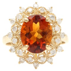 4,20 Karat exquisiter natürlicher Madeira-Citrin und Diamant 14K massives Gelbgold