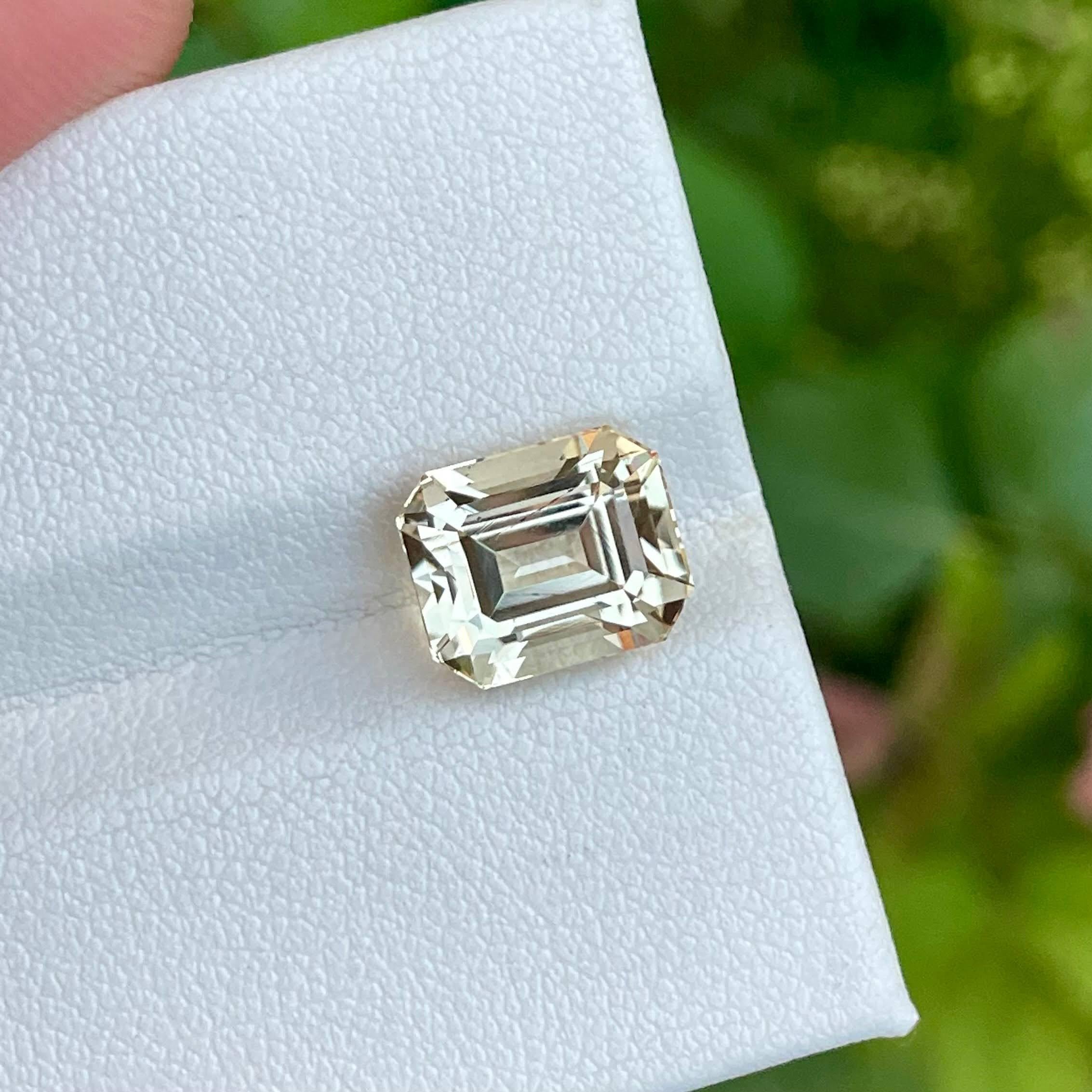 Weight 4.20 carats 
Dimensions 10.0x8.3x7.48 mm
Treatment none 
Origin Pakistan 
Clarity VVS
Shape octagon 
Cut emerald 



The 4.20 carat Light Yellow Scapolite gemstone is an exquisite treasure hailing from the renowned mines of Pakistan. Expertly
