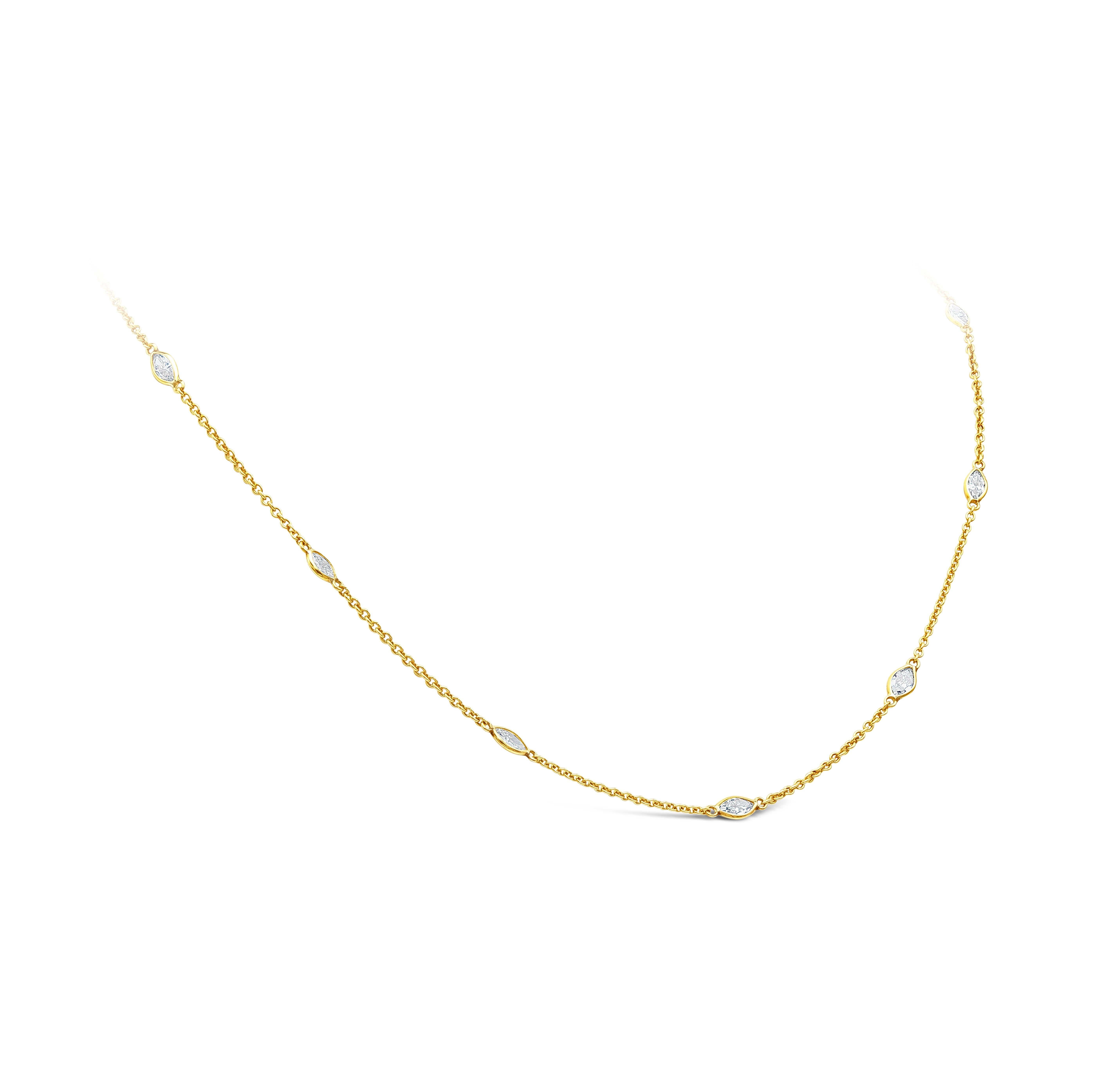 Contemporary 4.20 Carats Marquise Cut Diamond by the Yard Necklace in 18k Yellow Gold For Sale