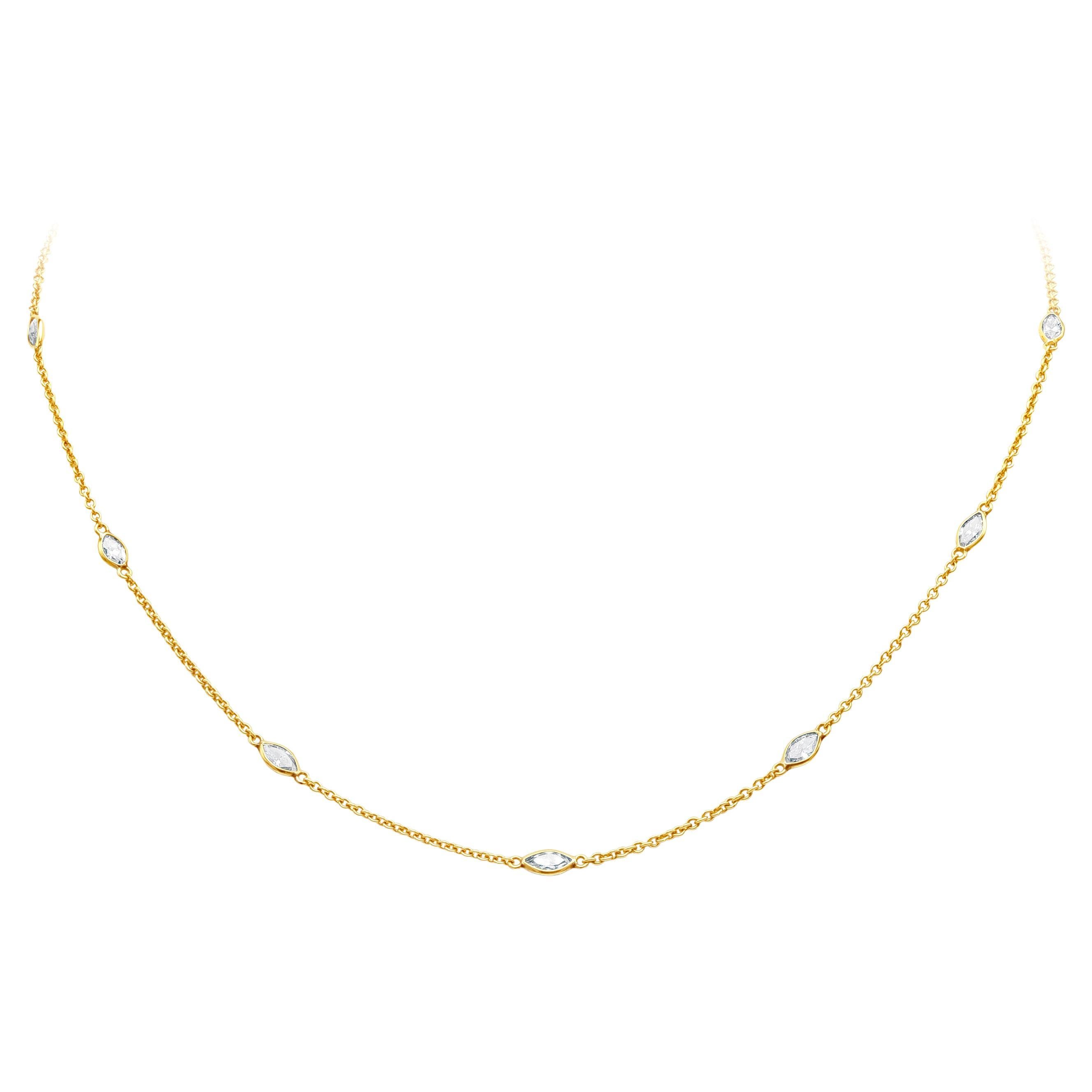 4.20 Carats Marquise Cut Diamond by the Yard Necklace in 18k Yellow Gold