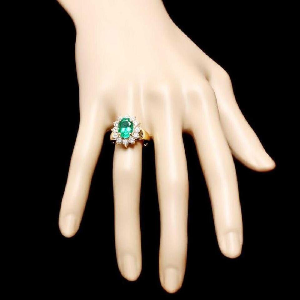 Emerald Cut 4.20 Carat Natural Emerald and Diamond 14 Karat Solid Yellow Gold Ring For Sale