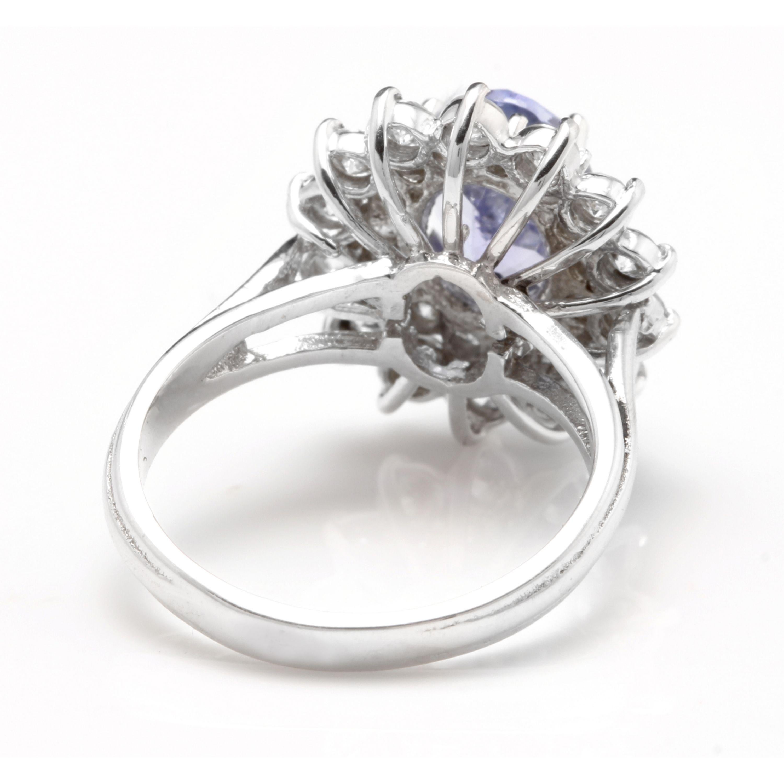 4.20 Carat Natural Tanzanite and Diamond 14 Karat Solid White Gold Ring In New Condition For Sale In Los Angeles, CA