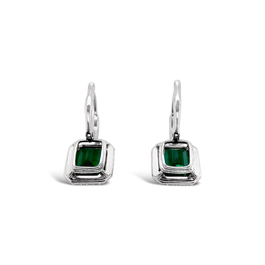 4.20 Carat 'total weight' Emerald and Diamond Halo Platinum Earrings For Sale 1