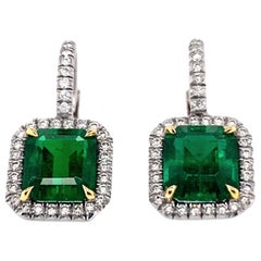 4.20 Carat 'total weight' Emerald and Diamond Halo Platinum Earrings