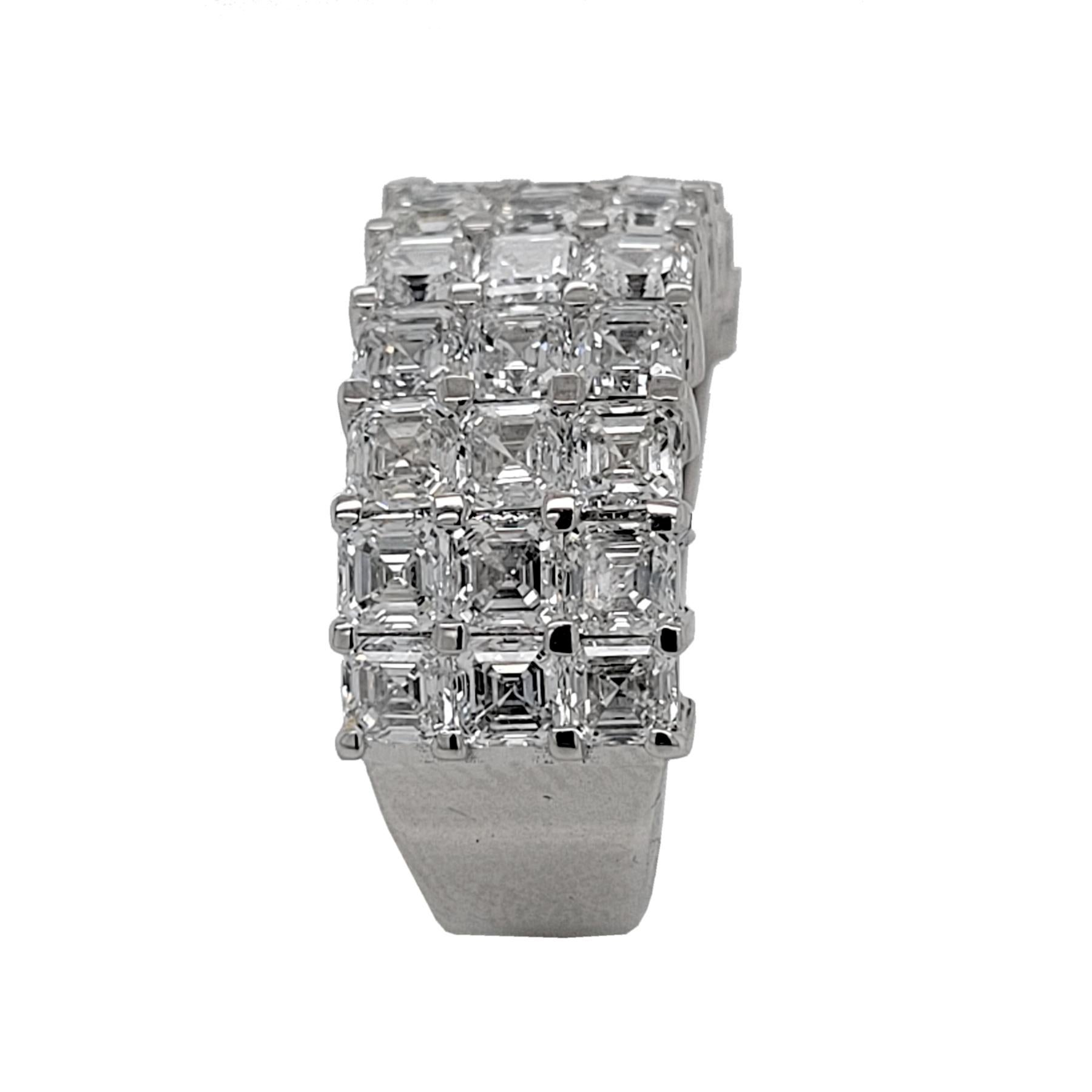 Taille Asscher Bague d'anniversaire à 3 rangées de diamants taille Asscher « carré émeraude » de 4,20 carats en vente