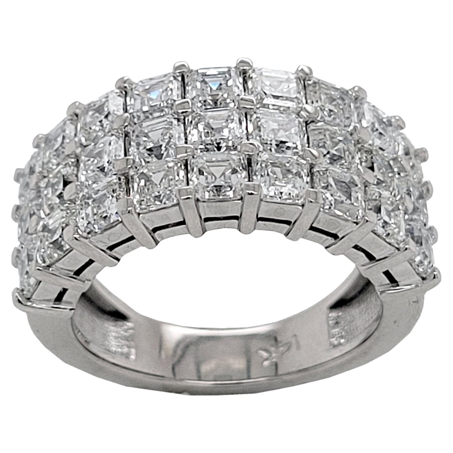 4.20 Ct 3 Row Asscher Cut 'Square Emerald Cut' Diamond Anniversary Ring For Sale