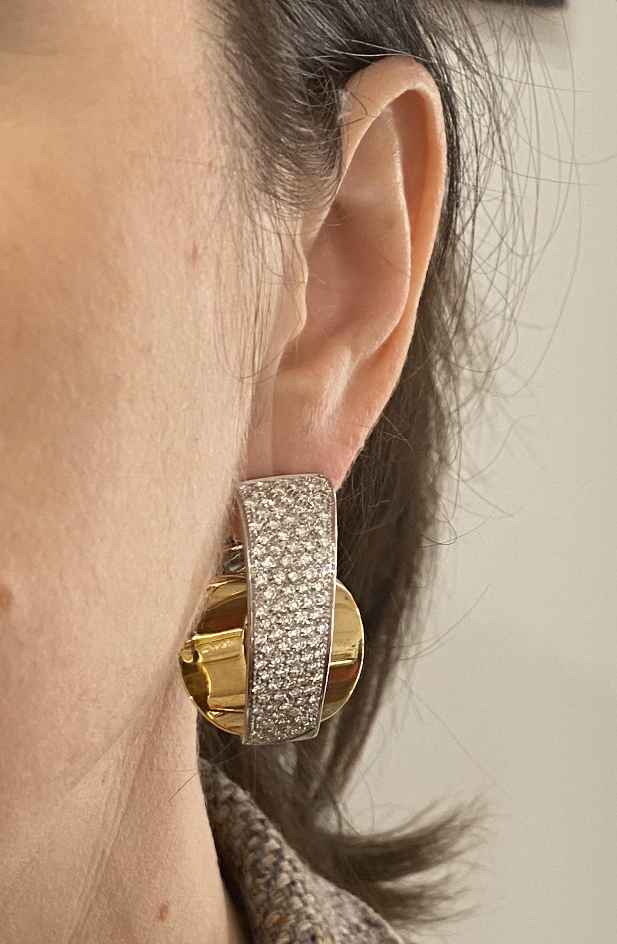 SCAVIA 4.20 Ct Diamanten Pavè Clip-on Ohrringe Set In 18K Weiß Gelbgold (Rundschliff) im Angebot