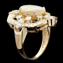 4,20 Karat natürlicher beeindruckender äthiopischer Opal und Diamant 14 Karat massiver Goldring