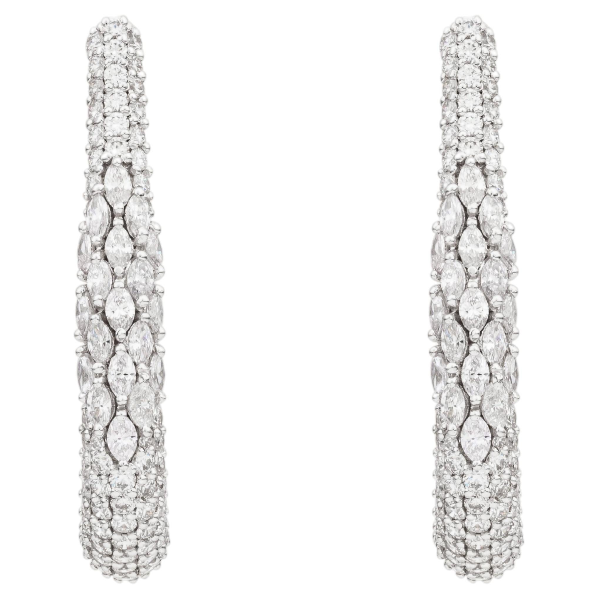 4.20 CT Round Diamond Multi Row Inside-Out Pavé Hoop Earrings 18K White Gold For Sale