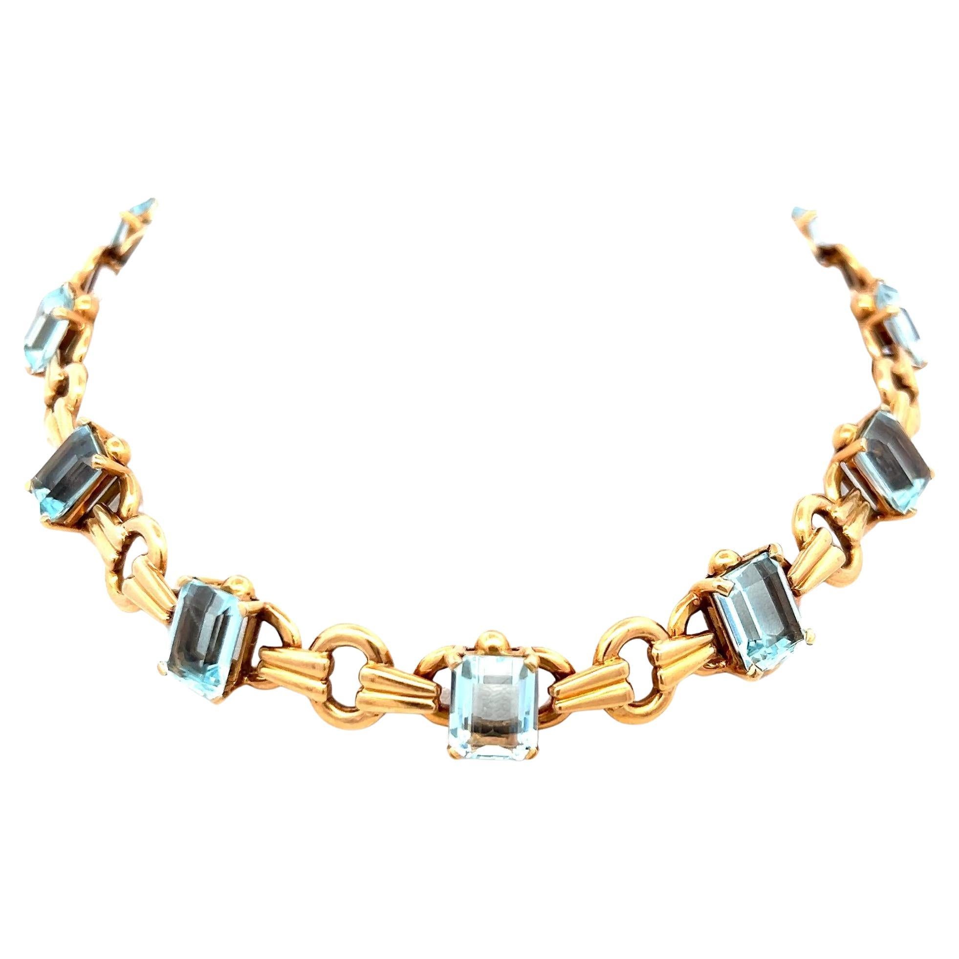 42.00 Carat Emerald Cut Aquamarine 18 Karat Yellow Gold Choker Necklace