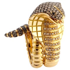 4.20ct Brown Diamond Pavè Cobra Cocktail Ring with Rubies in 18kt Yellow Gold