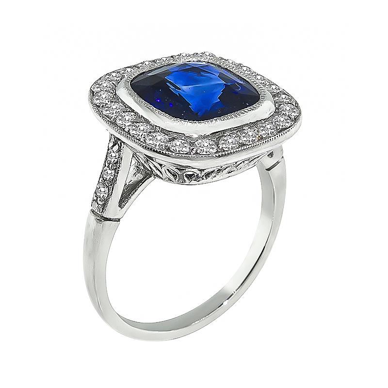 Cushion Cut 4.20 Carat Ceylon Sapphire 0.70 Carat Diamond Engagement Ring For Sale