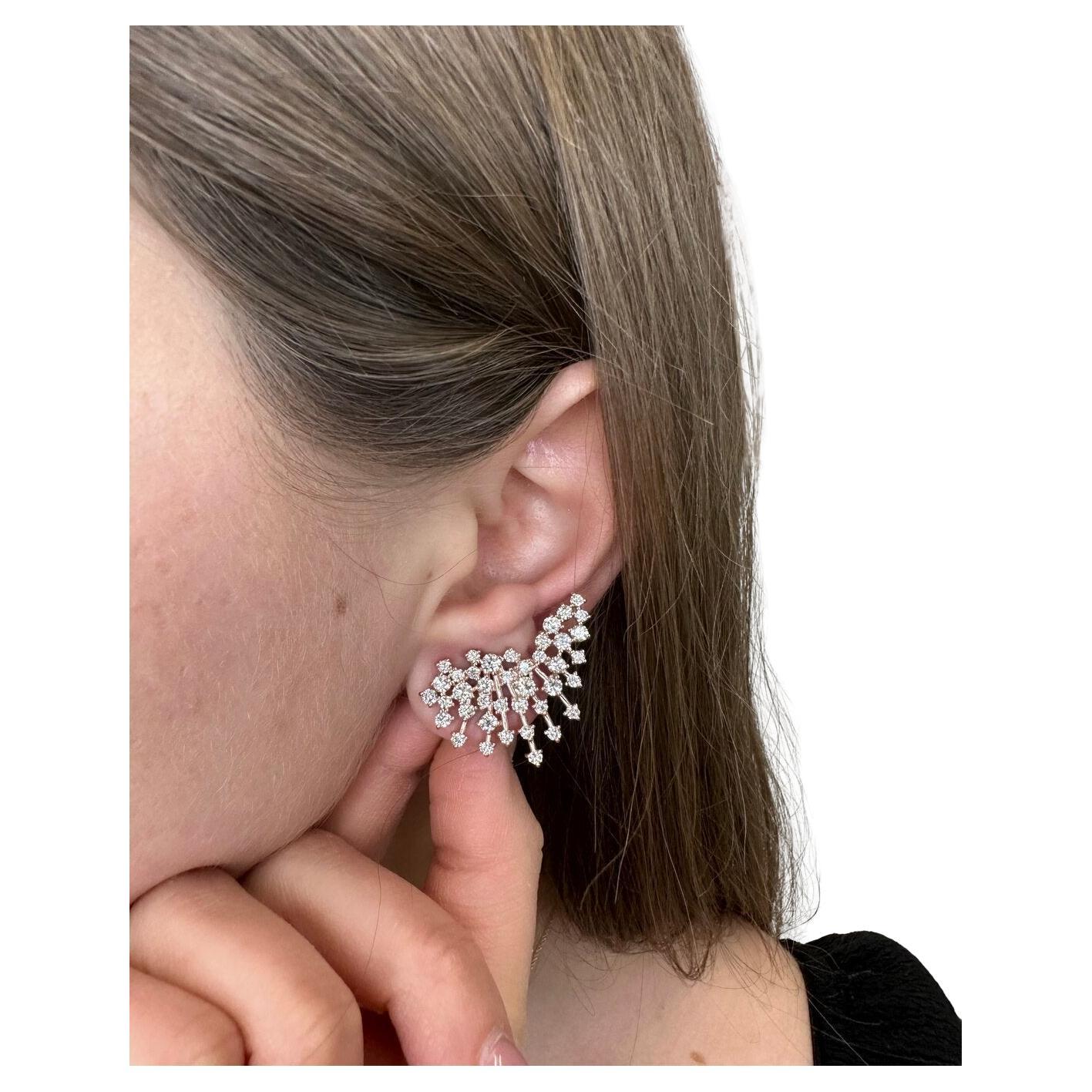 4.20 Carat Diamond Cluster Earring Crawlers 18k Rose Gold For Sale