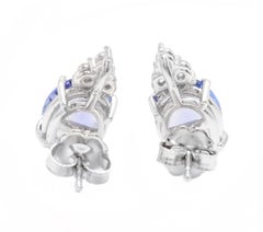 4.20ct Natural Tanzanite and Diamond 14k Solid White Gold Earrings