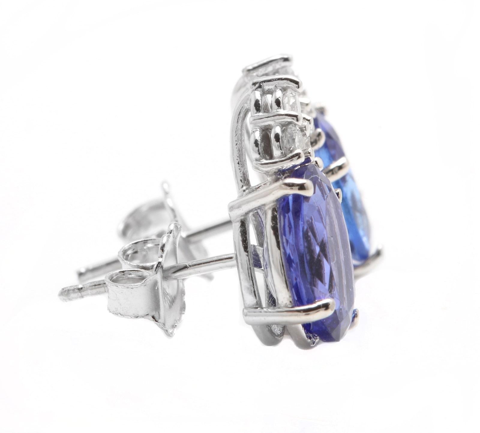 Mixed Cut 4.20ct Natural Tanzanite and Diamond 14k Solid White Gold Earrings For Sale
