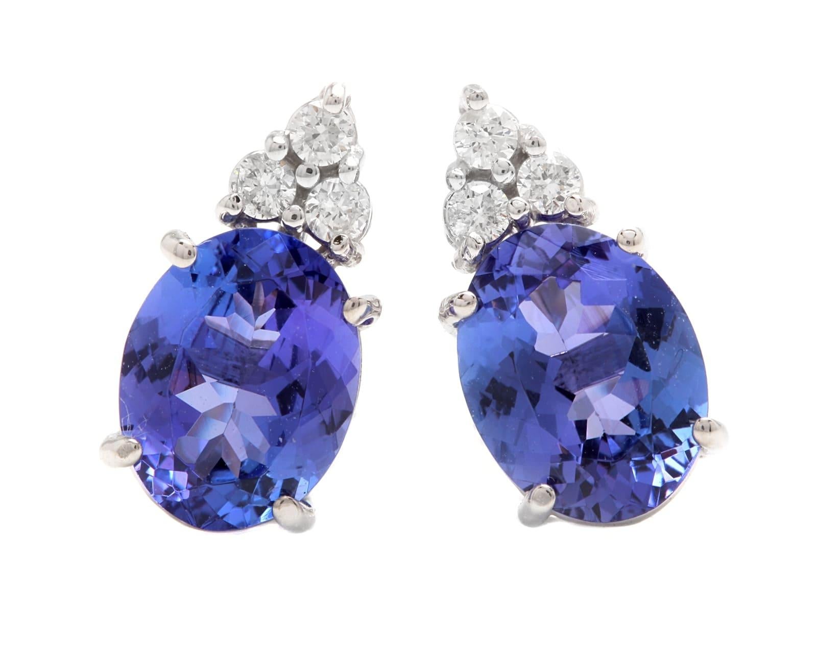 4.20ct Natural Tanzanite and Diamond 14k Solid White Gold Earrings In New Condition For Sale In Los Angeles, CA