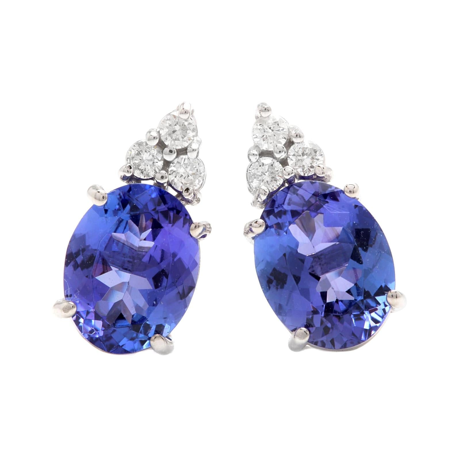 4.20ct Natural Tanzanite and Diamond 14k Solid White Gold Earrings For Sale