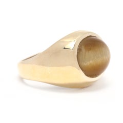 4.20ct Tiger's Eye Signet Ring, 10k Yellow Gold, Ring, Tiger's Eye
