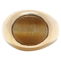 4.20ct Tiger's Eye Signet Ring, 10k Yellow Gold, Ring, Tiger's Eye