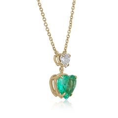 4.20tcw Fine Quality Natural Colombian Emerald Heart & Diamond Necklace 18K