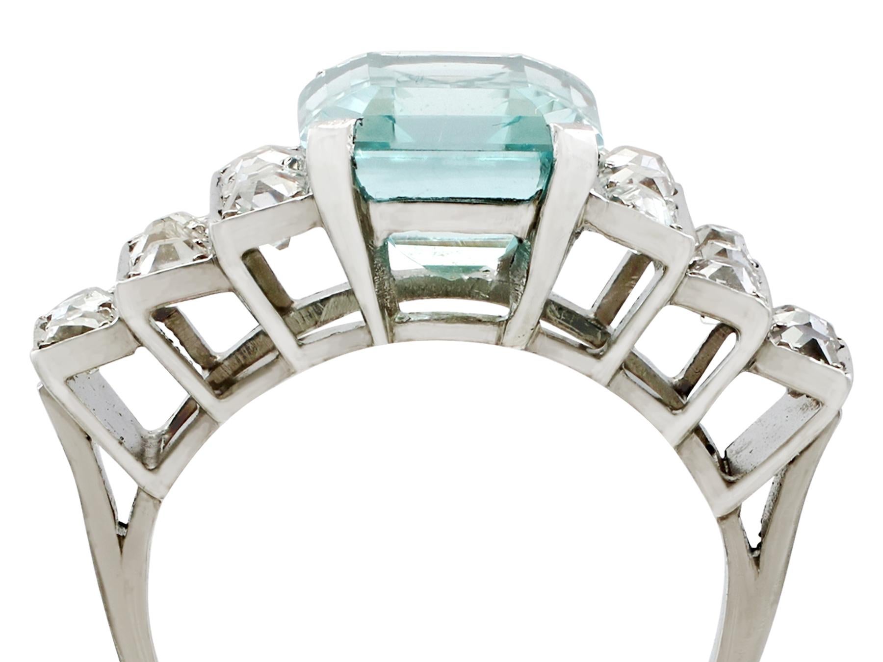 A stunning vintage Art Deco 4.21 carat aquamarine, 1.54 carat diamond and platinum dress ring; part of our diverse antique jewellery and estate jewelry collections.

This stunning, fine and impressive Art Deco aquamarine and diamond ring has been