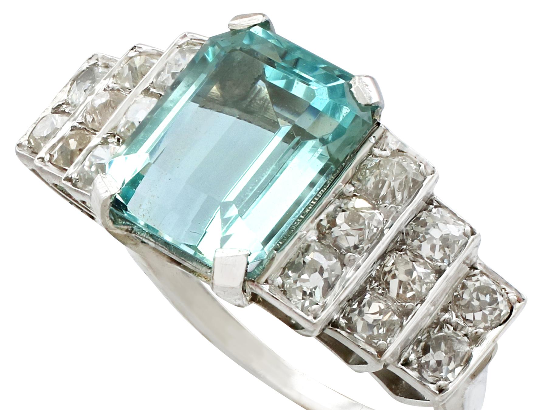 4.21 Carat Aquamarine and 1.54 Carat Diamond Platinum Dress Ring, Art Deco In Excellent Condition In Jesmond, Newcastle Upon Tyne