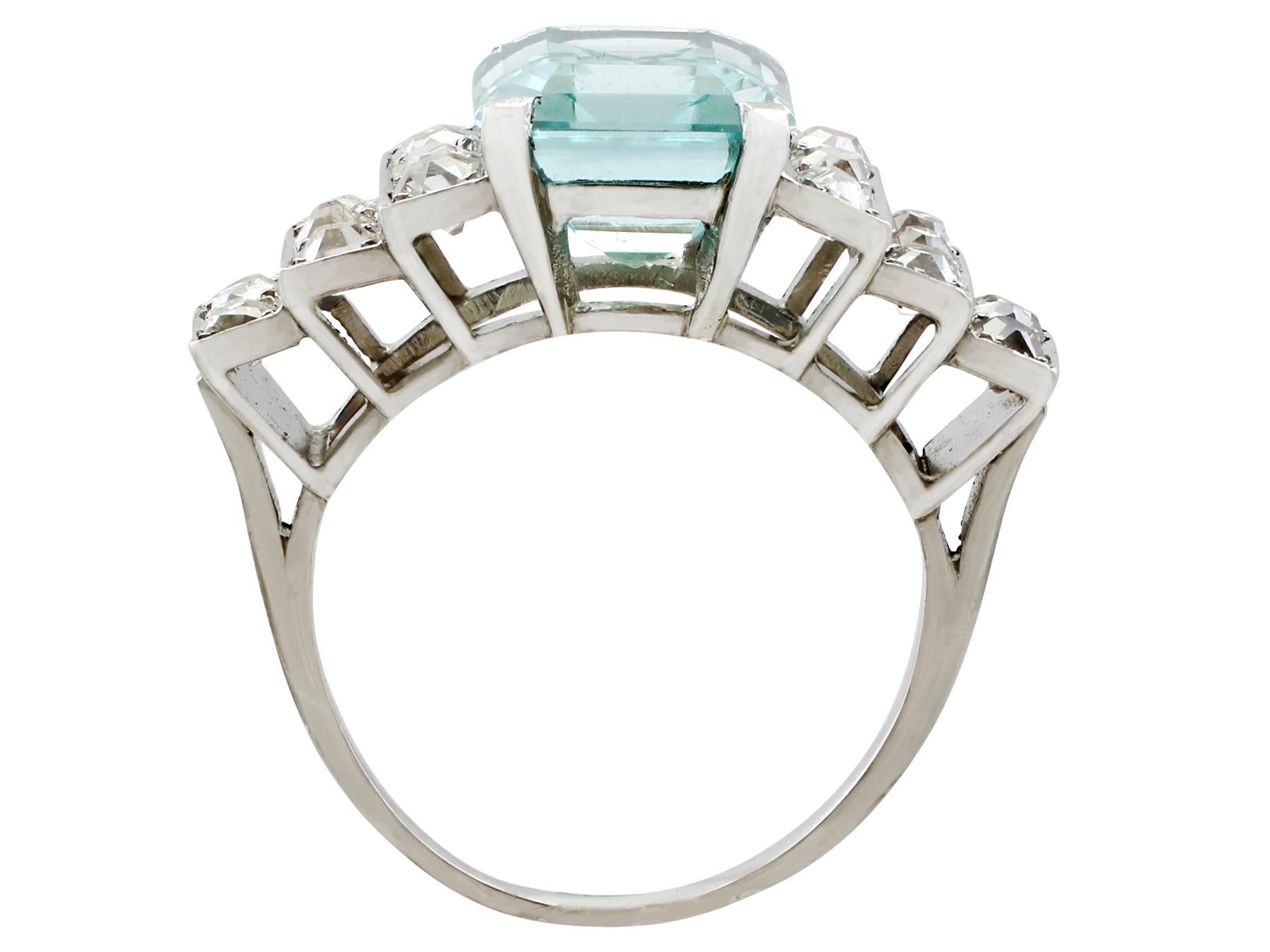 4.21 Carat Aquamarine and 1.54 Carat Diamond Platinum Dress Ring, Art Deco 1