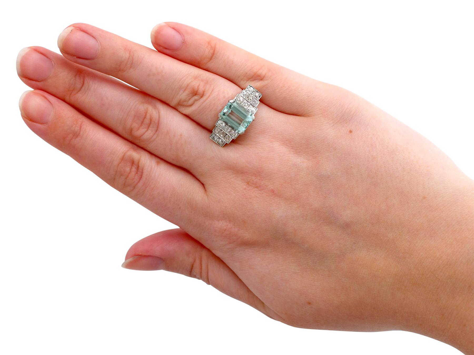 4.21 Carat Aquamarine and 1.54 Carat Diamond Platinum Dress Ring, Art Deco 2