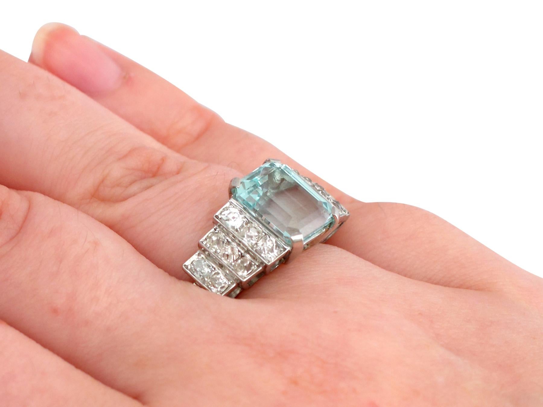 4.21 Carat Aquamarine and 1.54 Carat Diamond Platinum Dress Ring, Art Deco 3