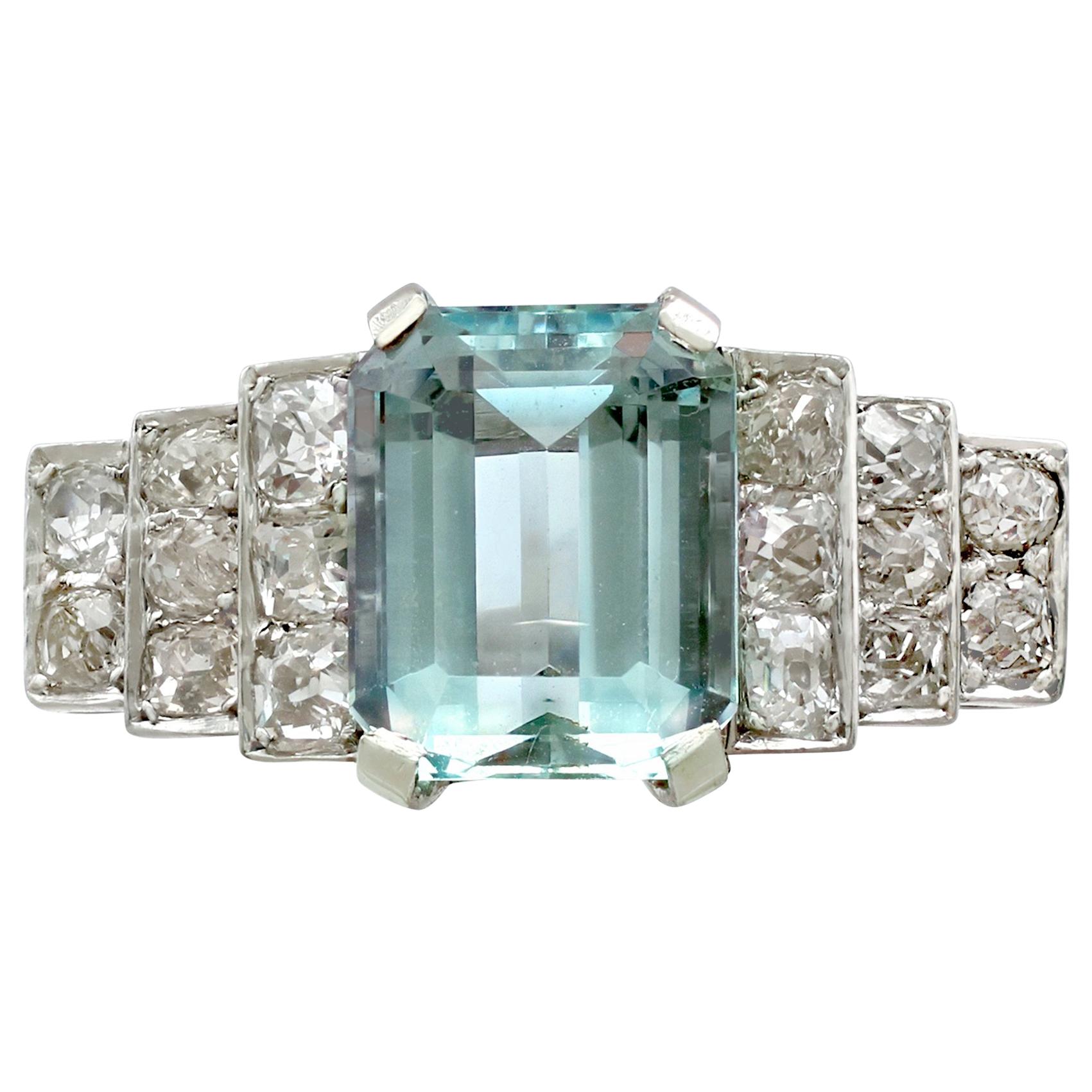 4.21 Carat Aquamarine and 1.54 Carat Diamond Platinum Dress Ring, Art Deco