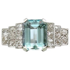 4.21 Carat Aquamarine and 1.54 Carat Diamond Platinum Dress Ring, Art Deco