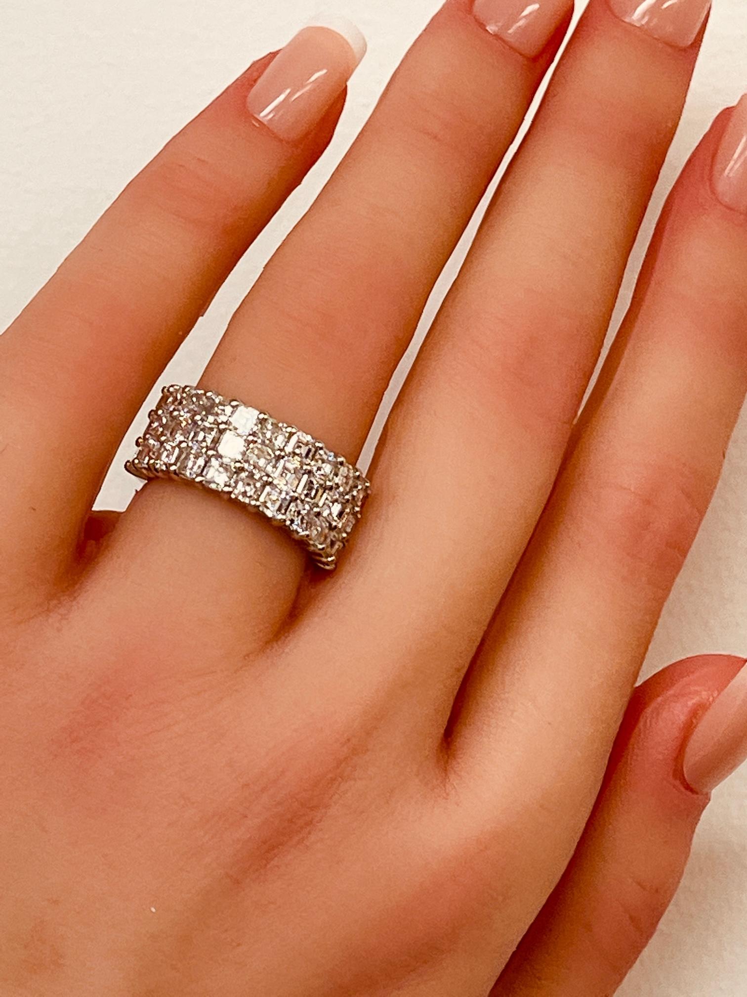 4.21 Carat Asscher Cut Diamond Band in Platinum For Sale 1