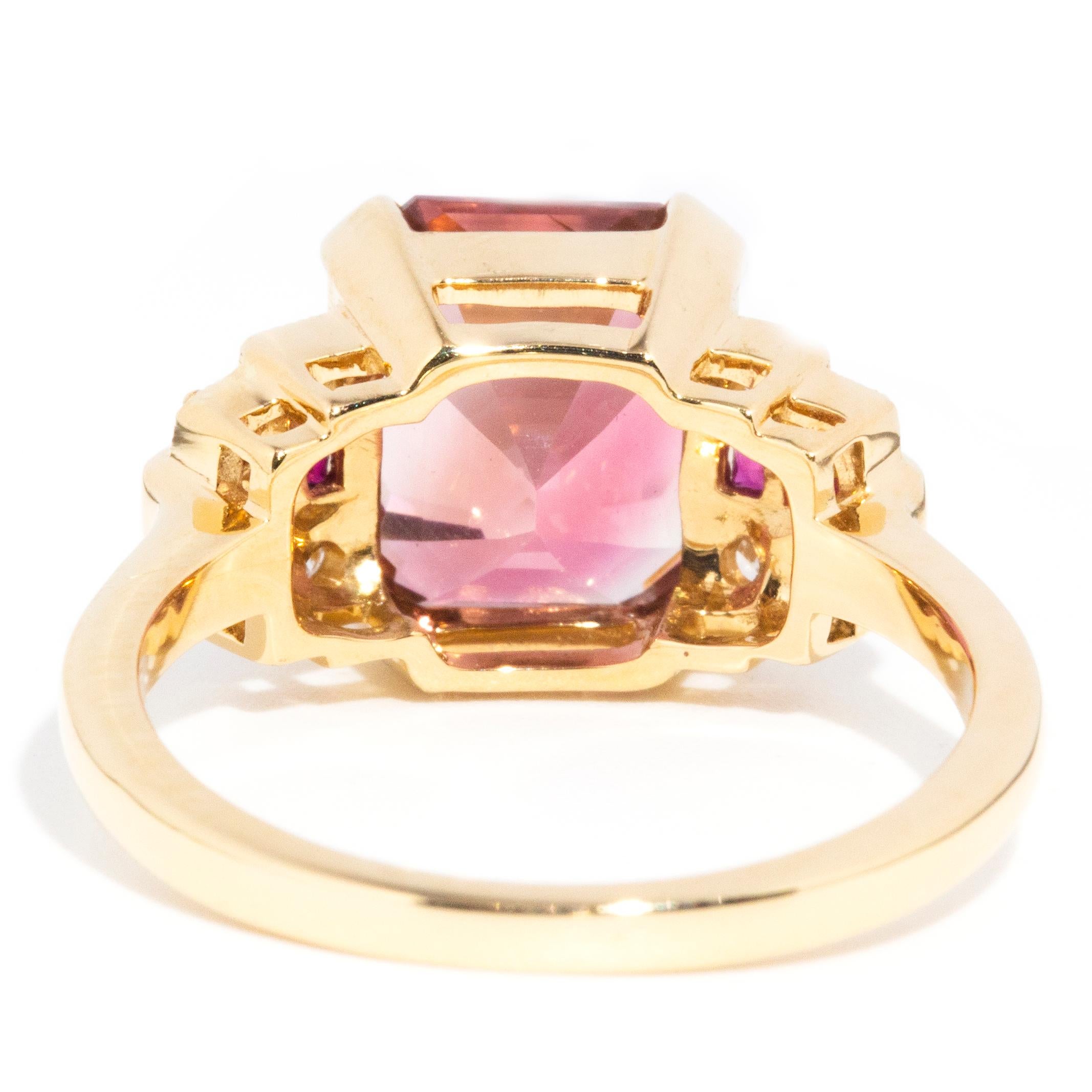 4.21 Carat Bright Pink Tourmaline Ruby and Diamond 18 Carat Yellow Gold Ring 5
