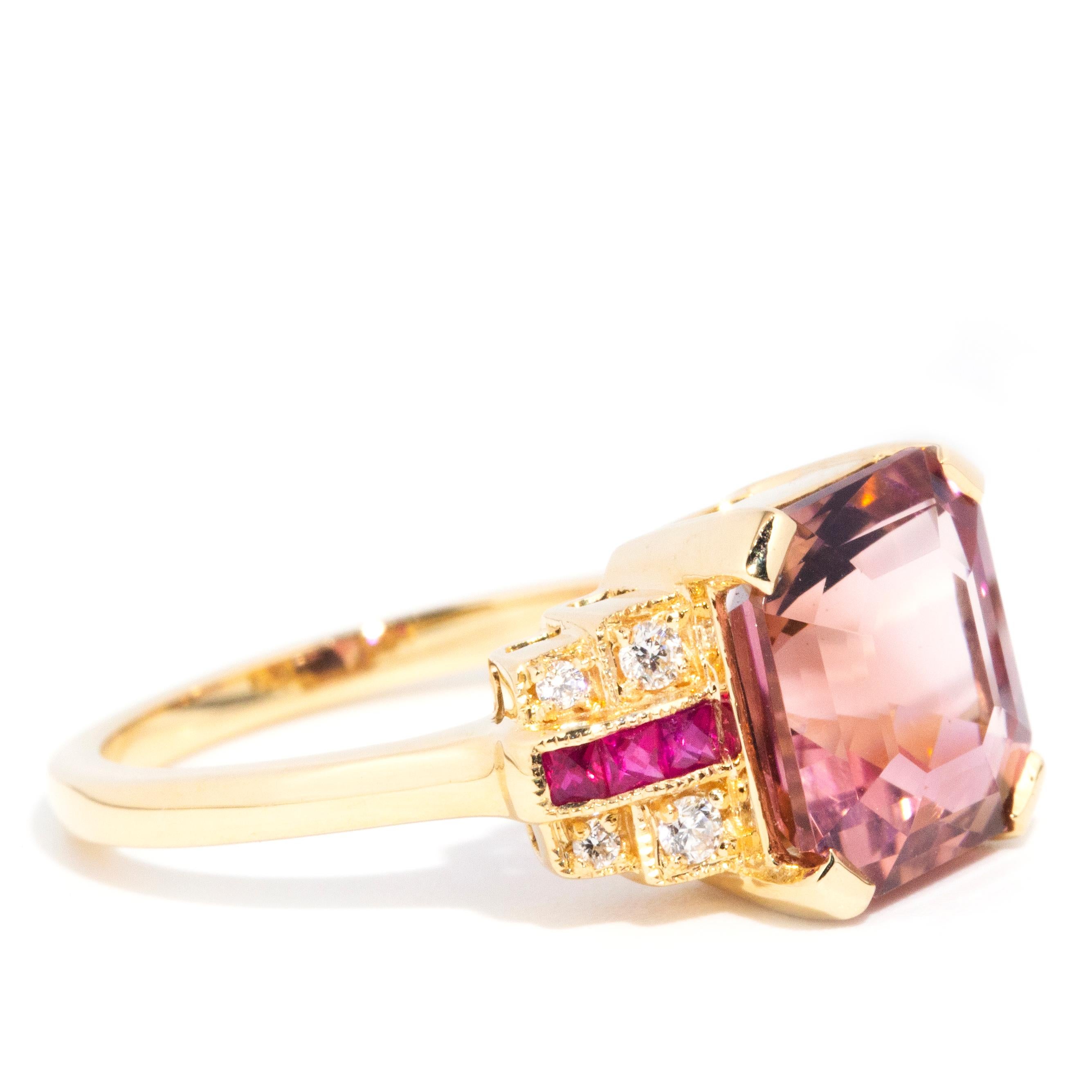 4.21 Carat Bright Pink Tourmaline Ruby and Diamond 18 Carat Yellow Gold Ring 2
