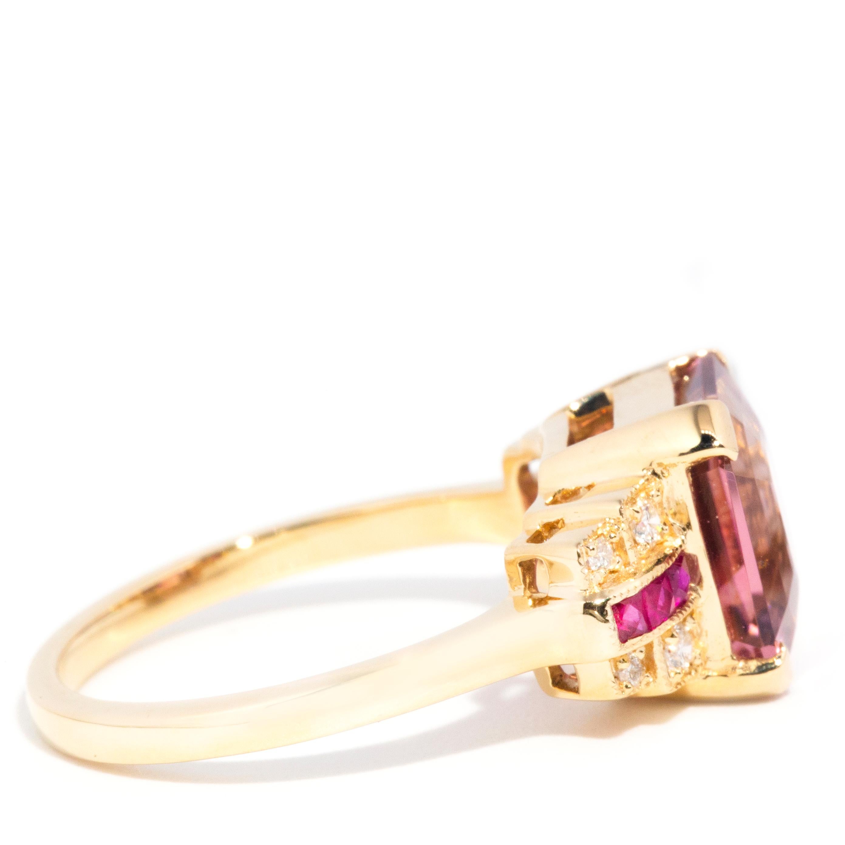 4.21 Carat Bright Pink Tourmaline Ruby and Diamond 18 Carat Yellow Gold Ring 3