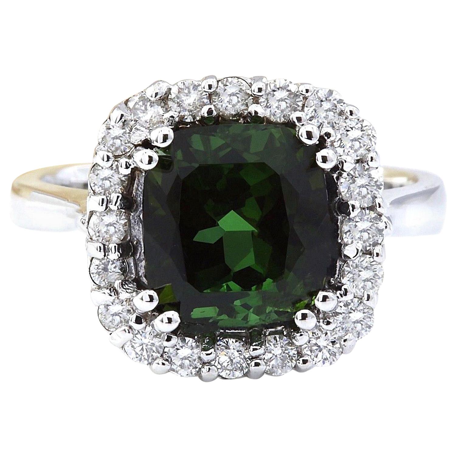 4.21 Carat Natural Tourmaline 14 Karat Solid White Gold Diamond Ring For Sale